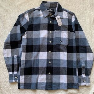 NWT Hollister blue Buffalo plaid flannel button down size XS